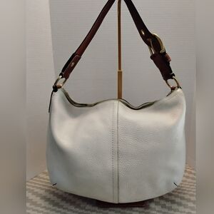 Coach Hobo Cream Pebbled Milled Cowhide Leather Satchel.